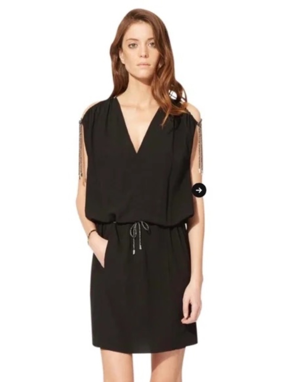 Maje Cold Shoulder Tie Dress Black Mini Dress Parisian Style Size 1